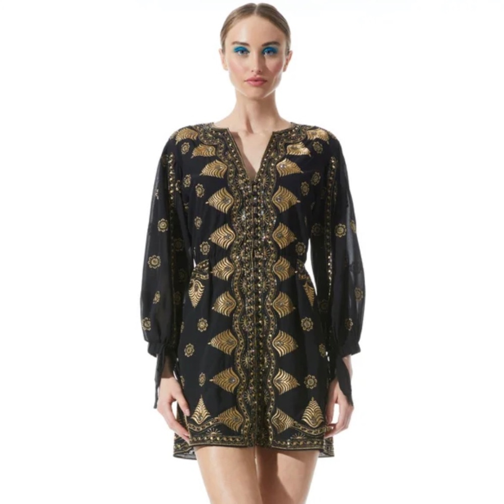 ALICE + OLIVIA ZIA EMBELLISHED DROP SHOULDER MINI DRESS SIZE MEDIUM NWOT